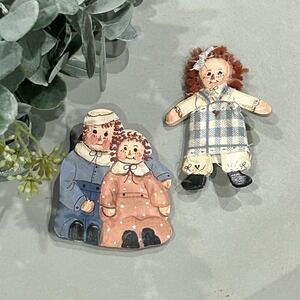 Vintage Artisan Bundle Of Raggedy Ann & Andy Pins‎ Hand Made/Painted **Read